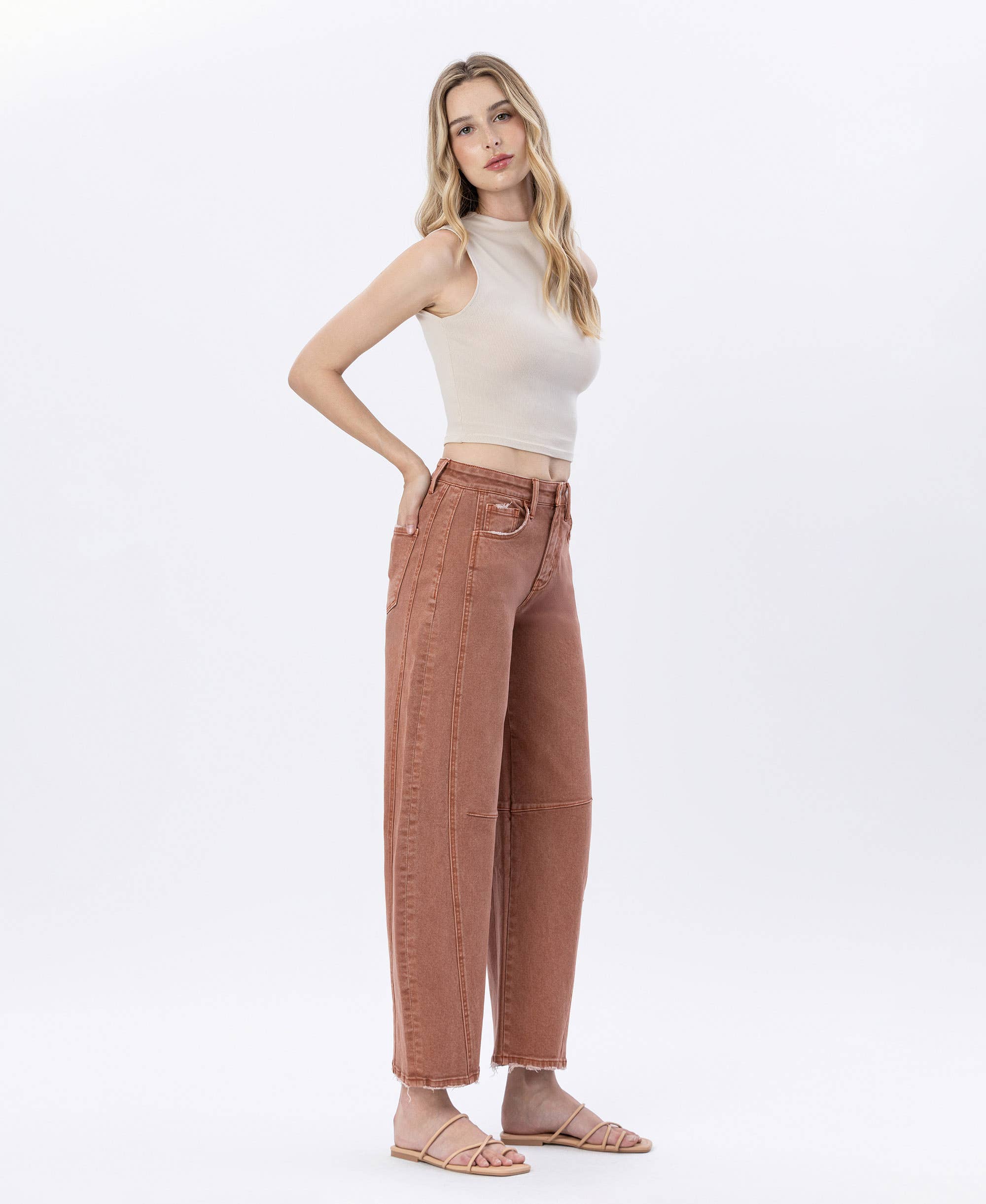 Copper High Rise Barrel Jeans