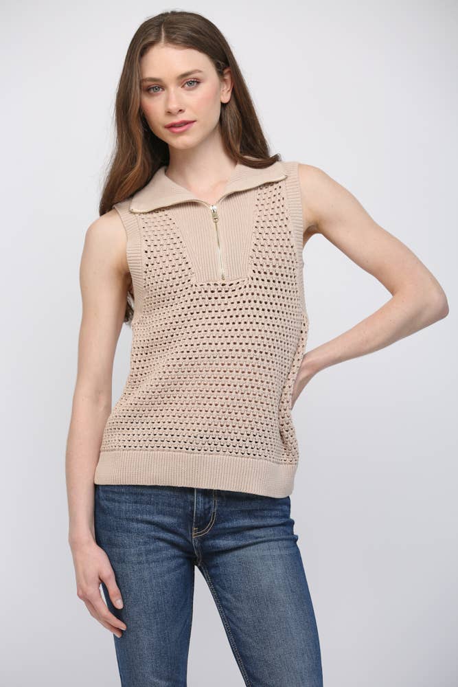 The Gia Half-Zip Sleeveless Sweater