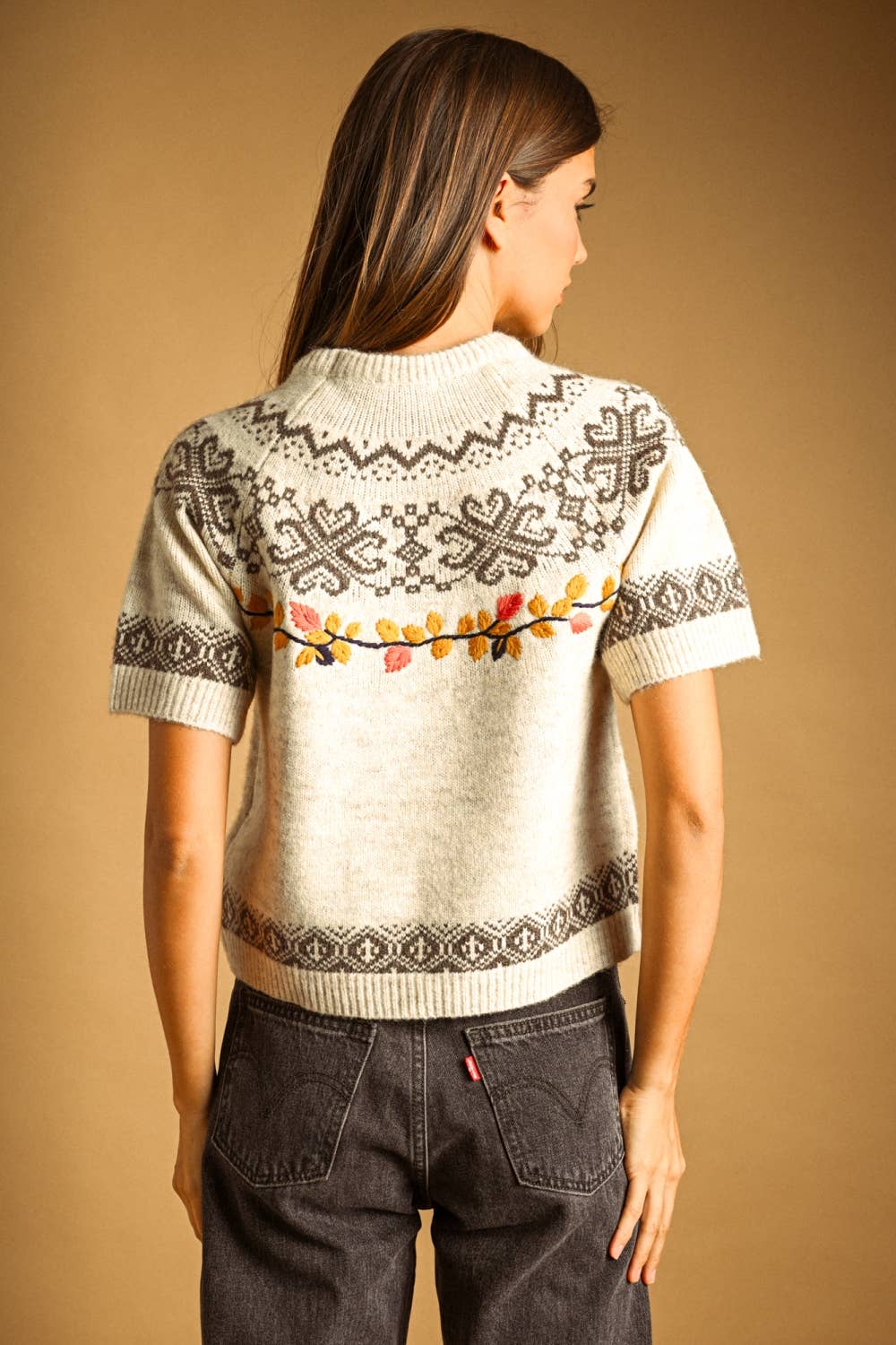 The Sierra Leaf Embroidered Short Sleeve Sweater