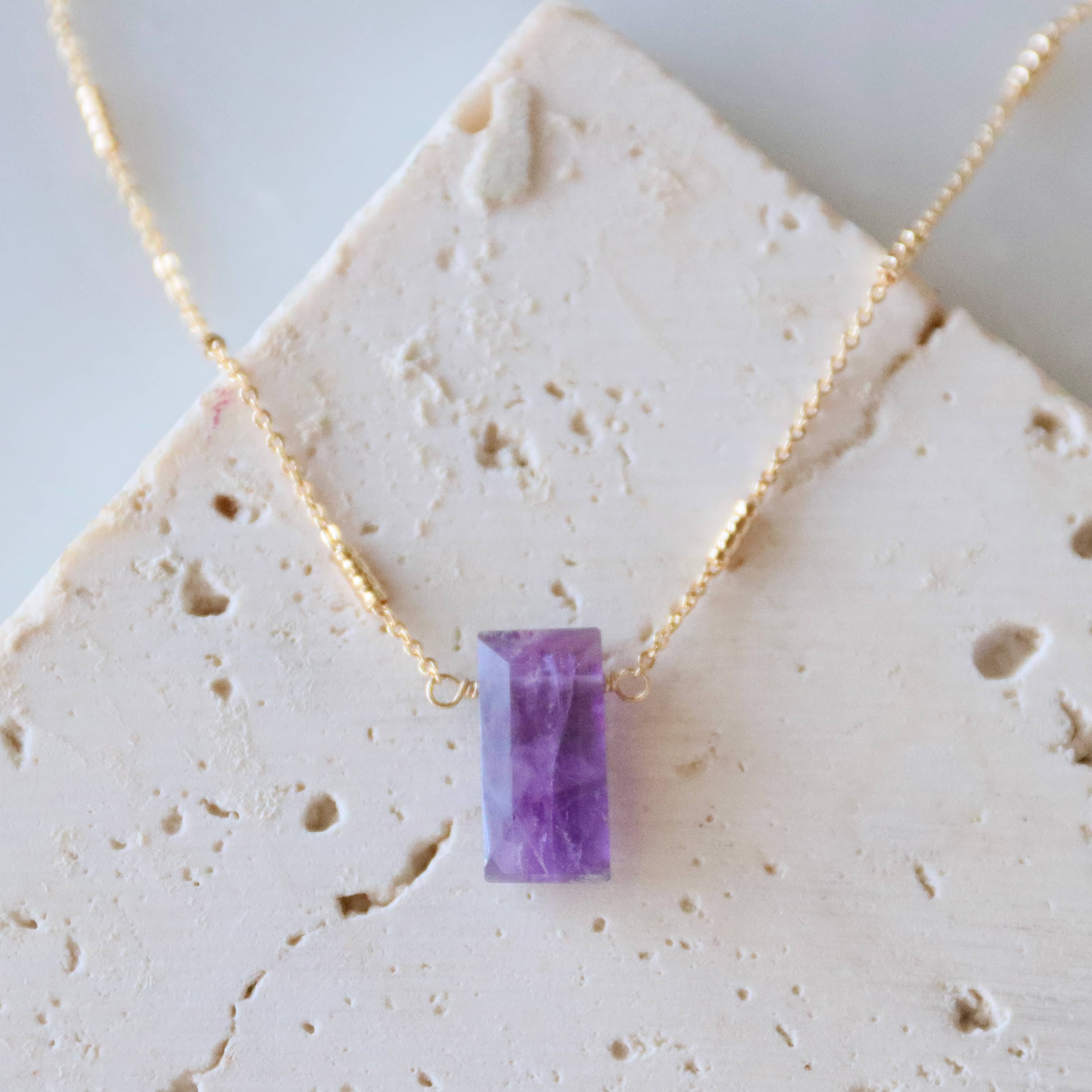 Amethyst or Opalite Rectangle Necklace 