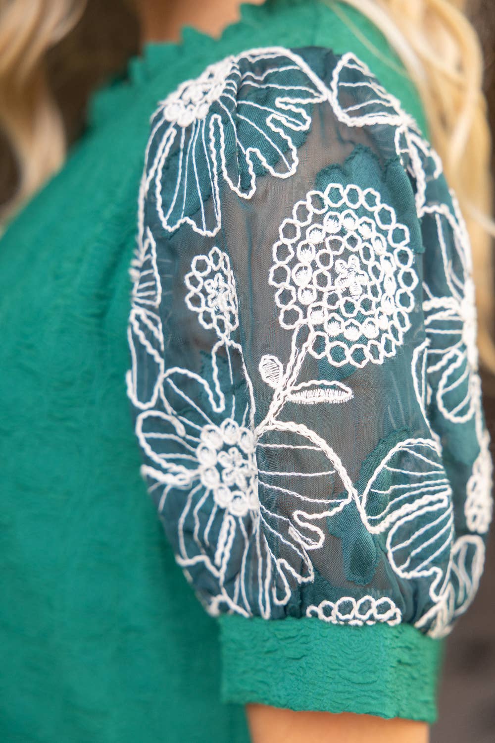 The Haley Floral Embroidered Lace Puff Sleeve Top