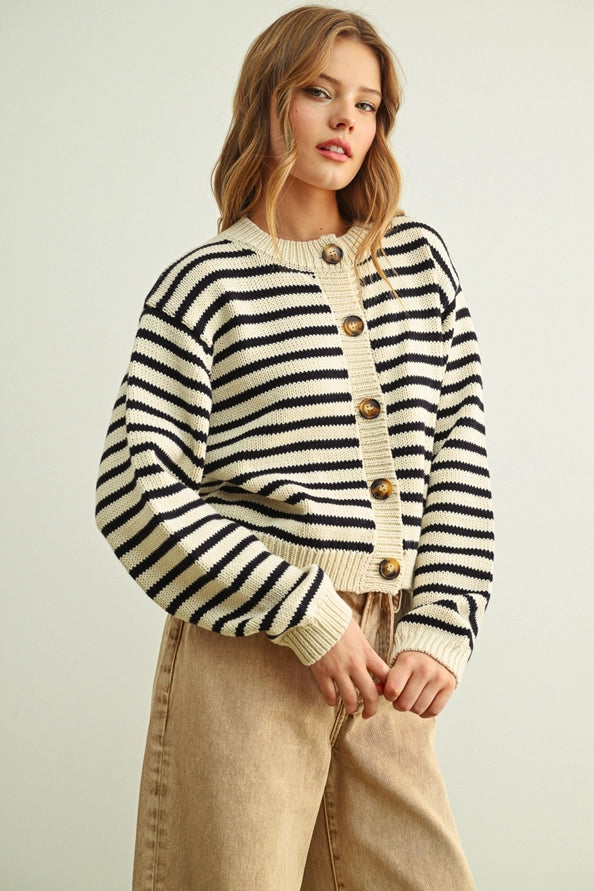 The Paige Striped Button Front Cardigan