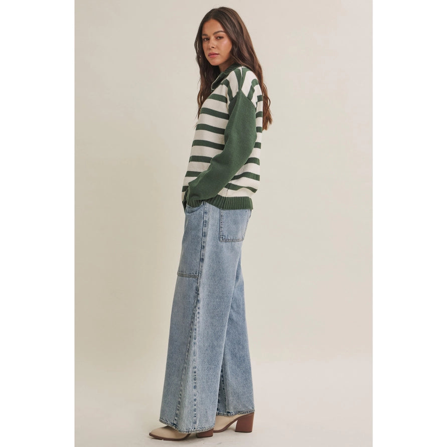 The Sasha Half-Zip Striped Sweater