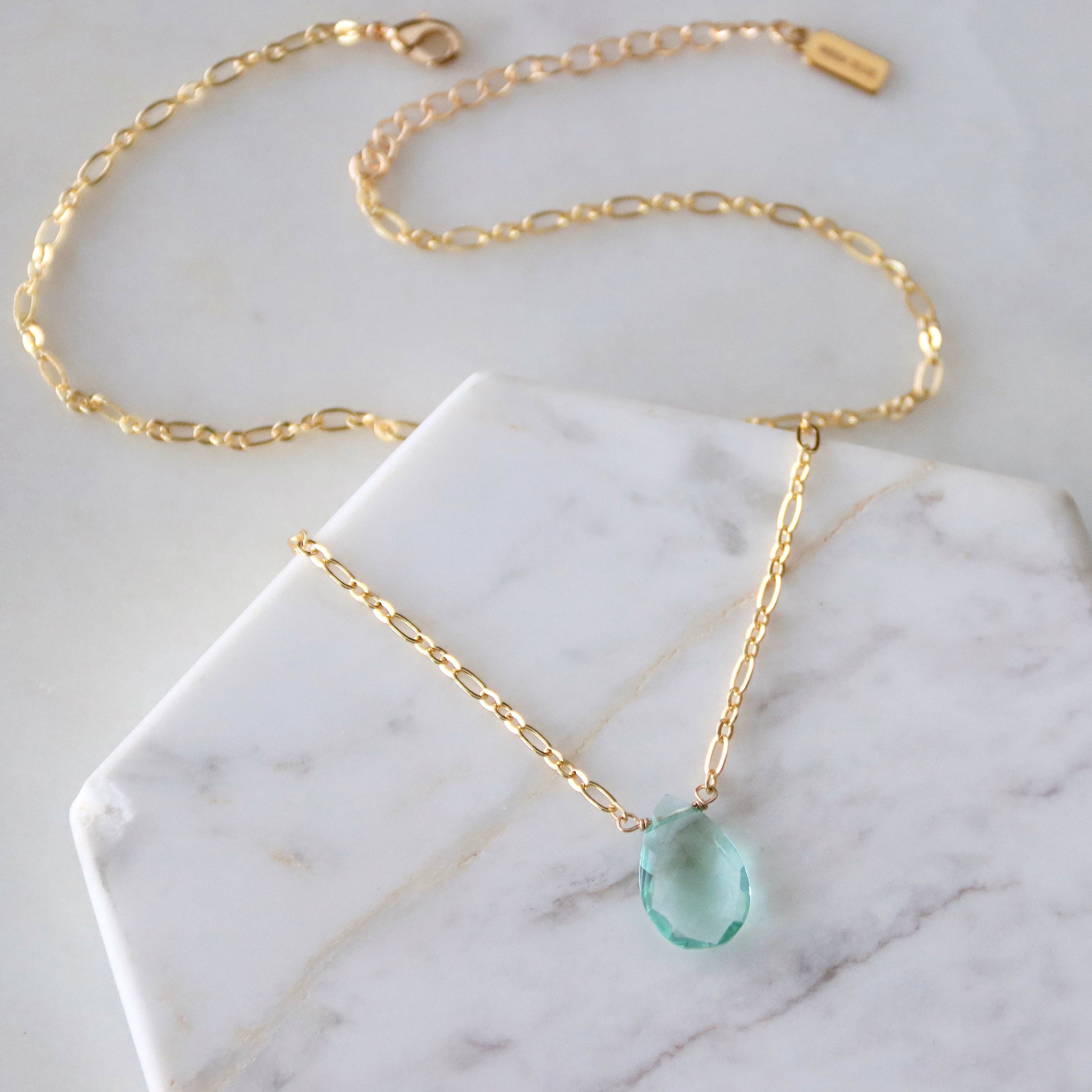 Aquamarine Quartz Pear Necklace