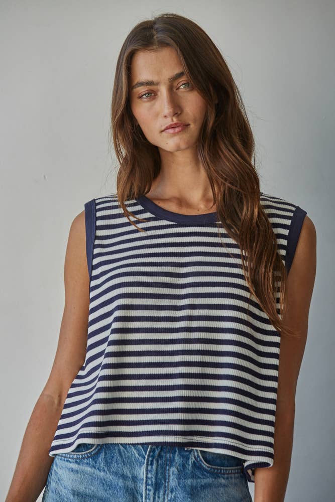The Farrah Striped Ribbed Sleeveless Top