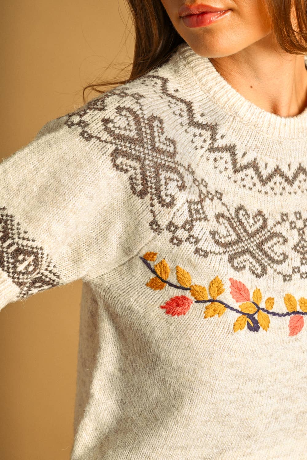 The Sierra Leaf Embroidered Short Sleeve Sweater