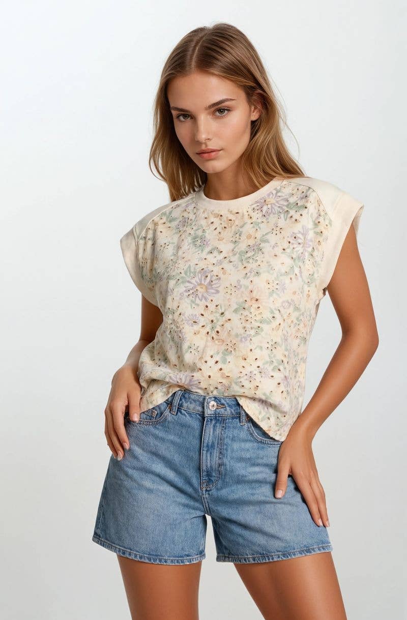 The Johanna Floral Embroidery Muscle Top