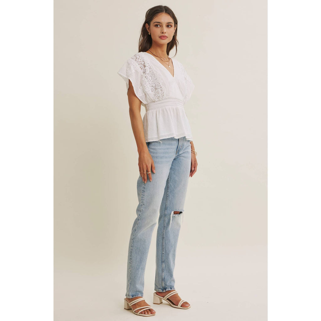 The June Swiss Dot Lace Peplum Blouse