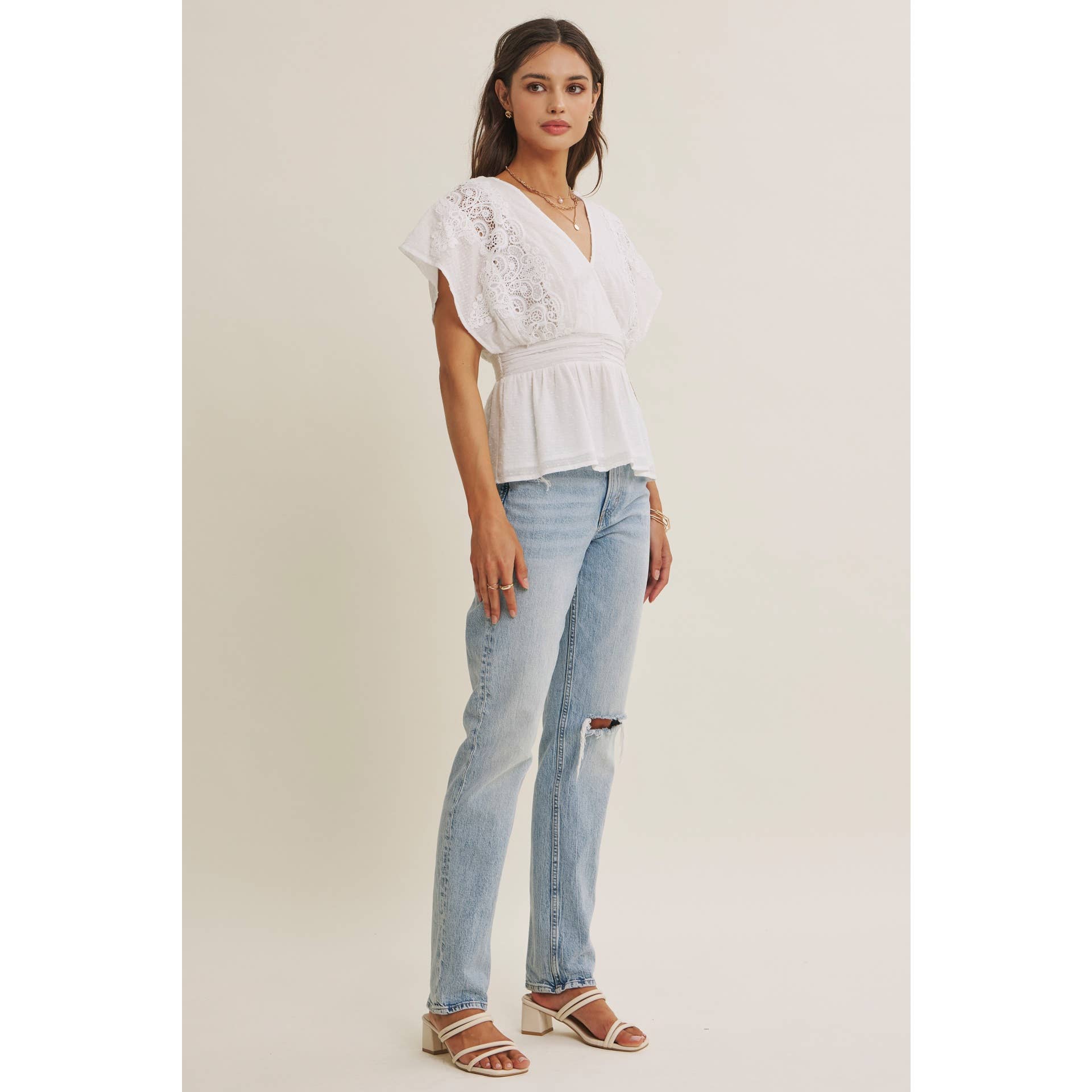 The June Swiss Dot Lace Peplum Blouse