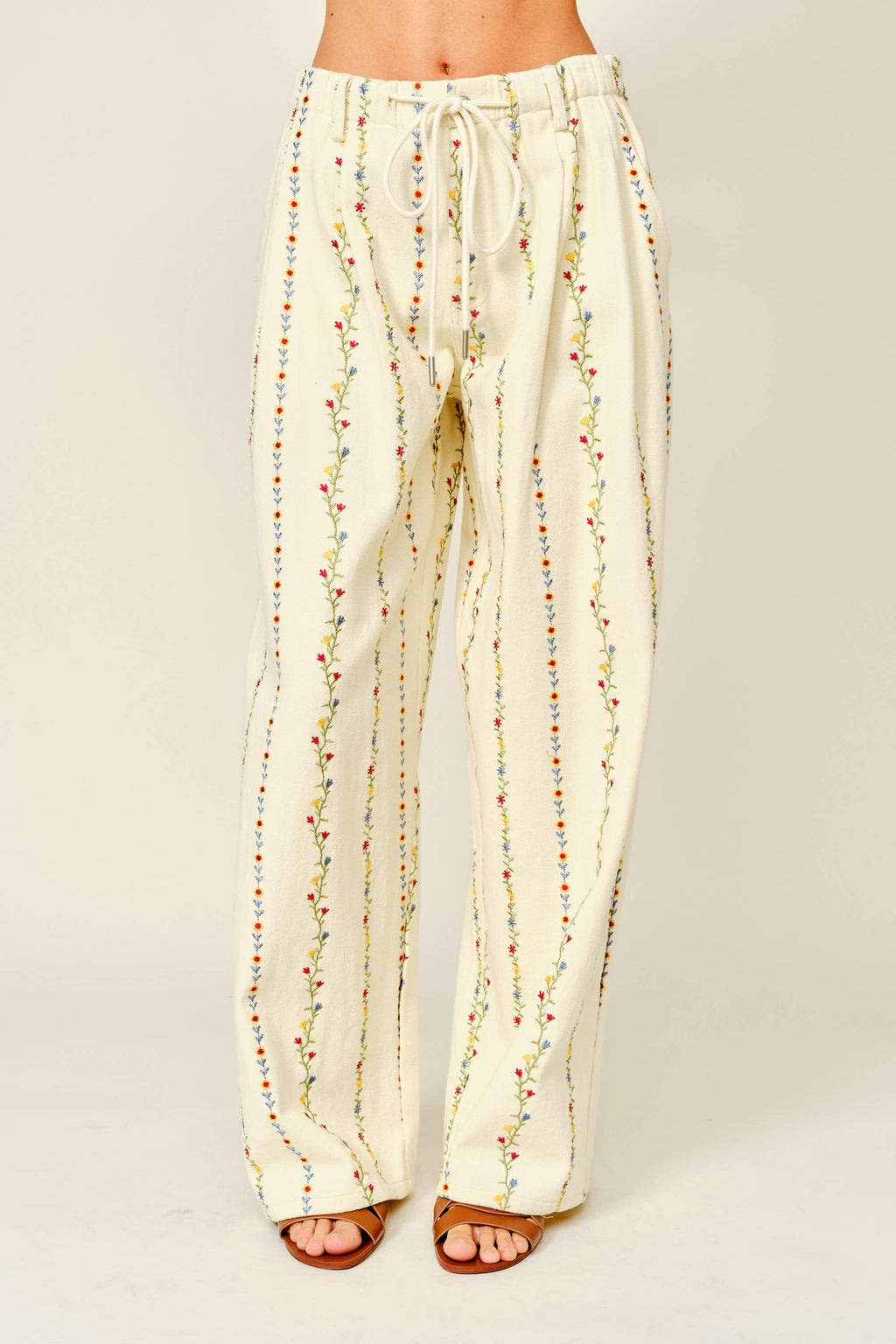 The Kehlani Flower Embroidered Wide Leg Pants
