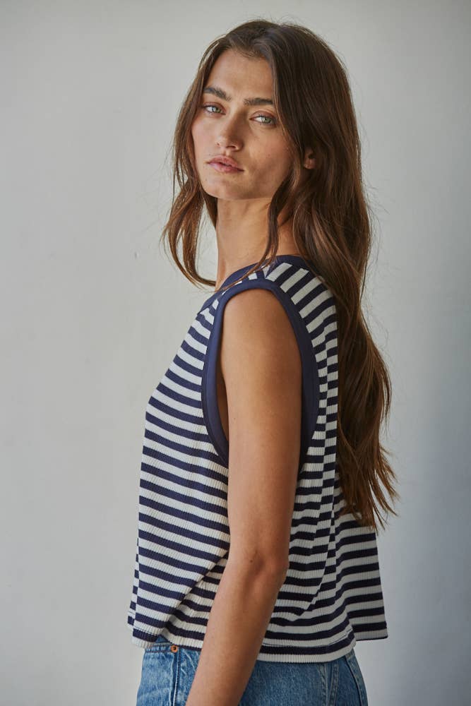 The Farrah Striped Ribbed Sleeveless Top