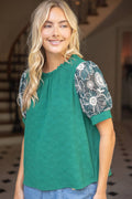 The Haley Floral Embroidered Lace Puff Sleeve Top
