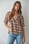The Yara Printed Ruffle V-Neck Top