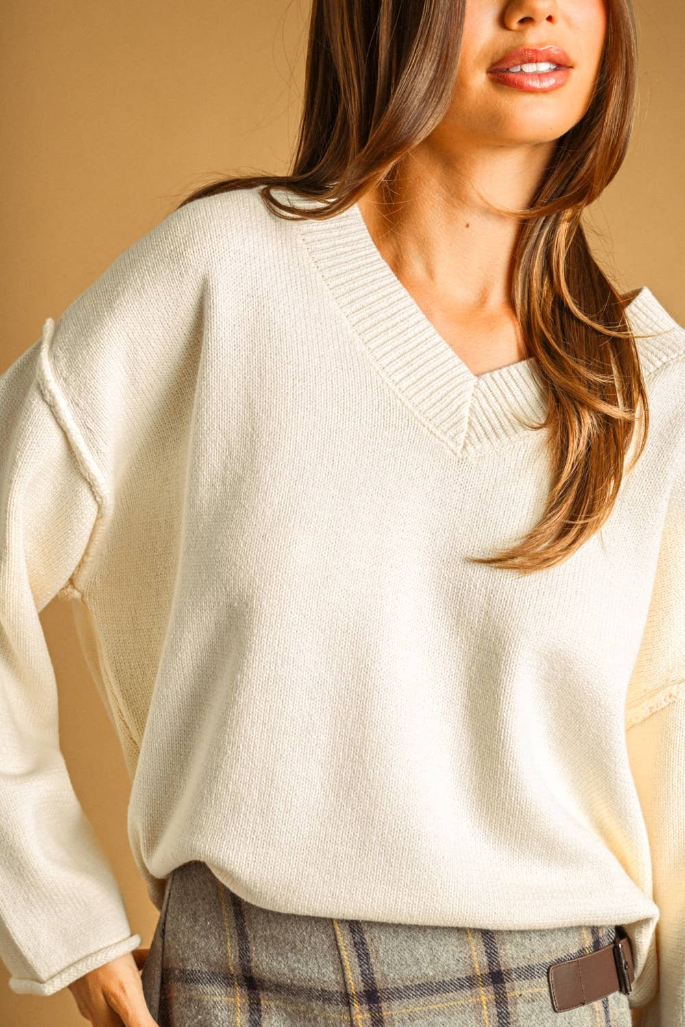 The Hattie V-Neck Oversized Long Sleeve Sweater Sleeve