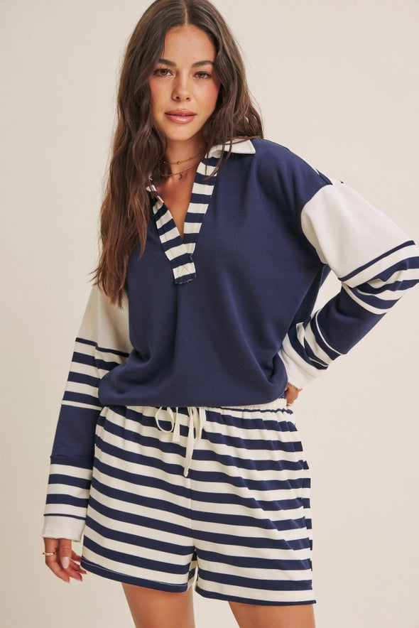 The Vivi Striped Relaxed Fit French Terry Top