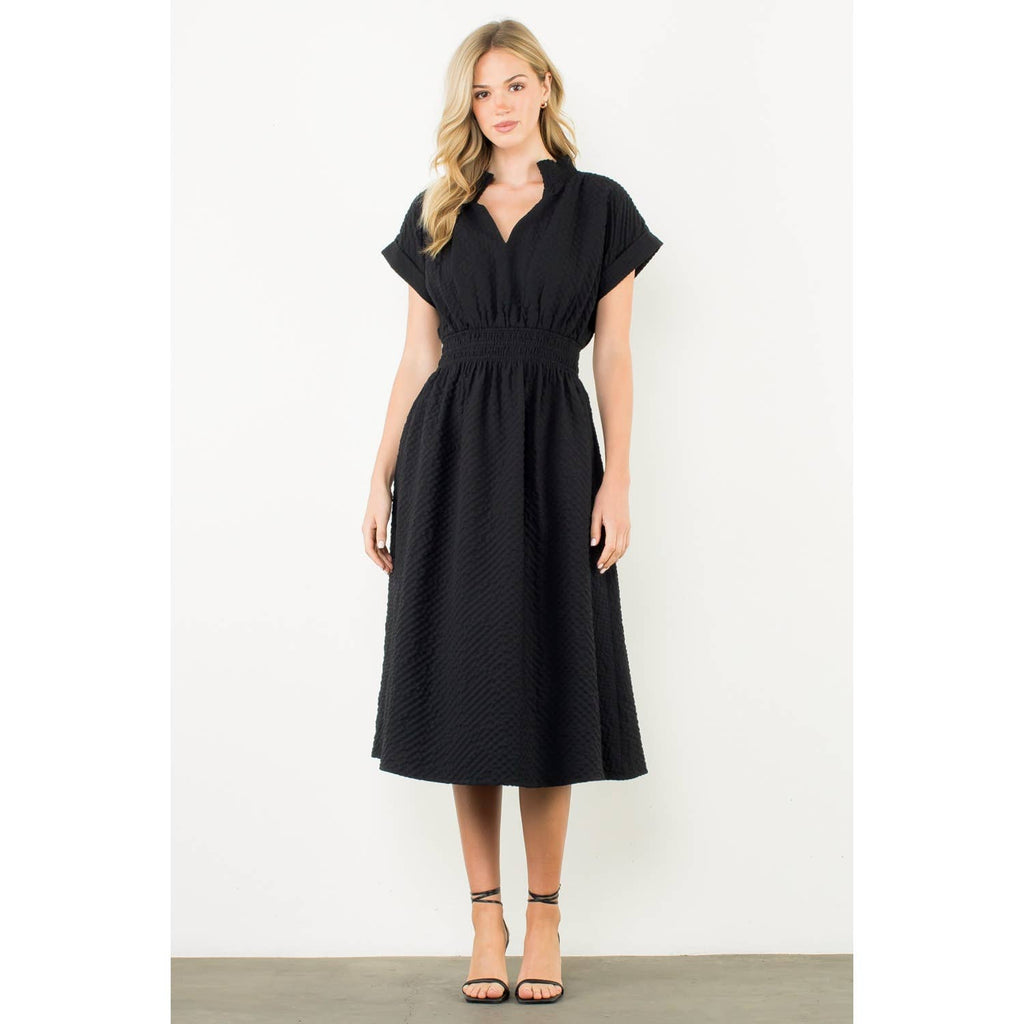 The Ruth Textured Split Neck Dress
