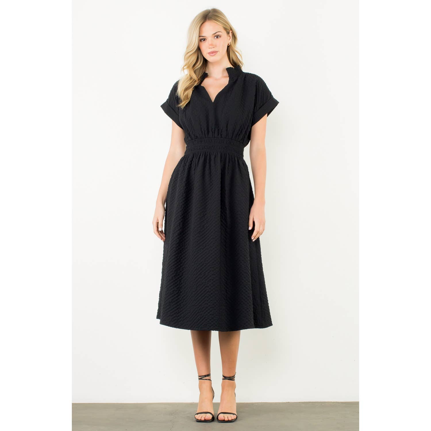 The Ruth Textured Split Neck Dress