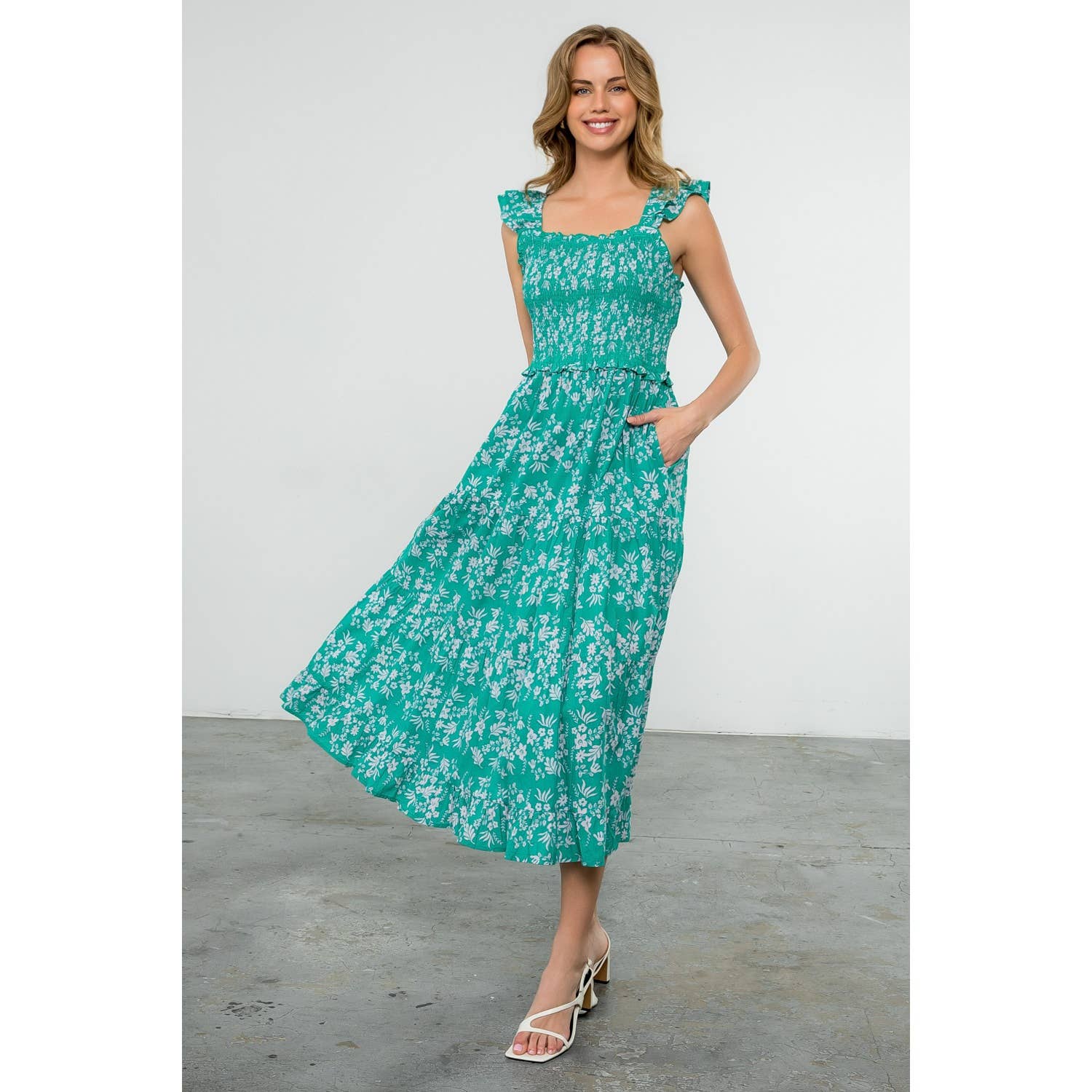 The Jasmine Green Floral Smocked Maxi Dress