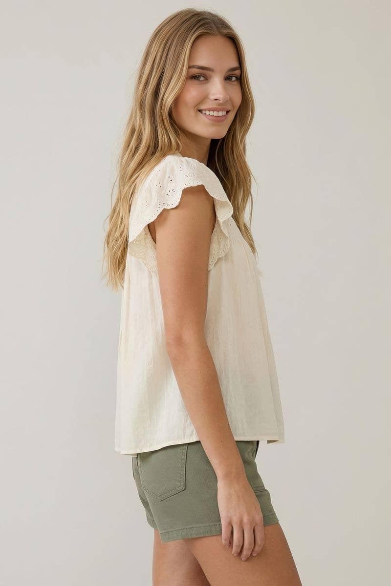 The Andrea Embroidery Scalloped Detail Top