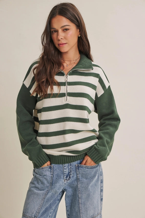 The Sasha Half-Zip Striped Sweater