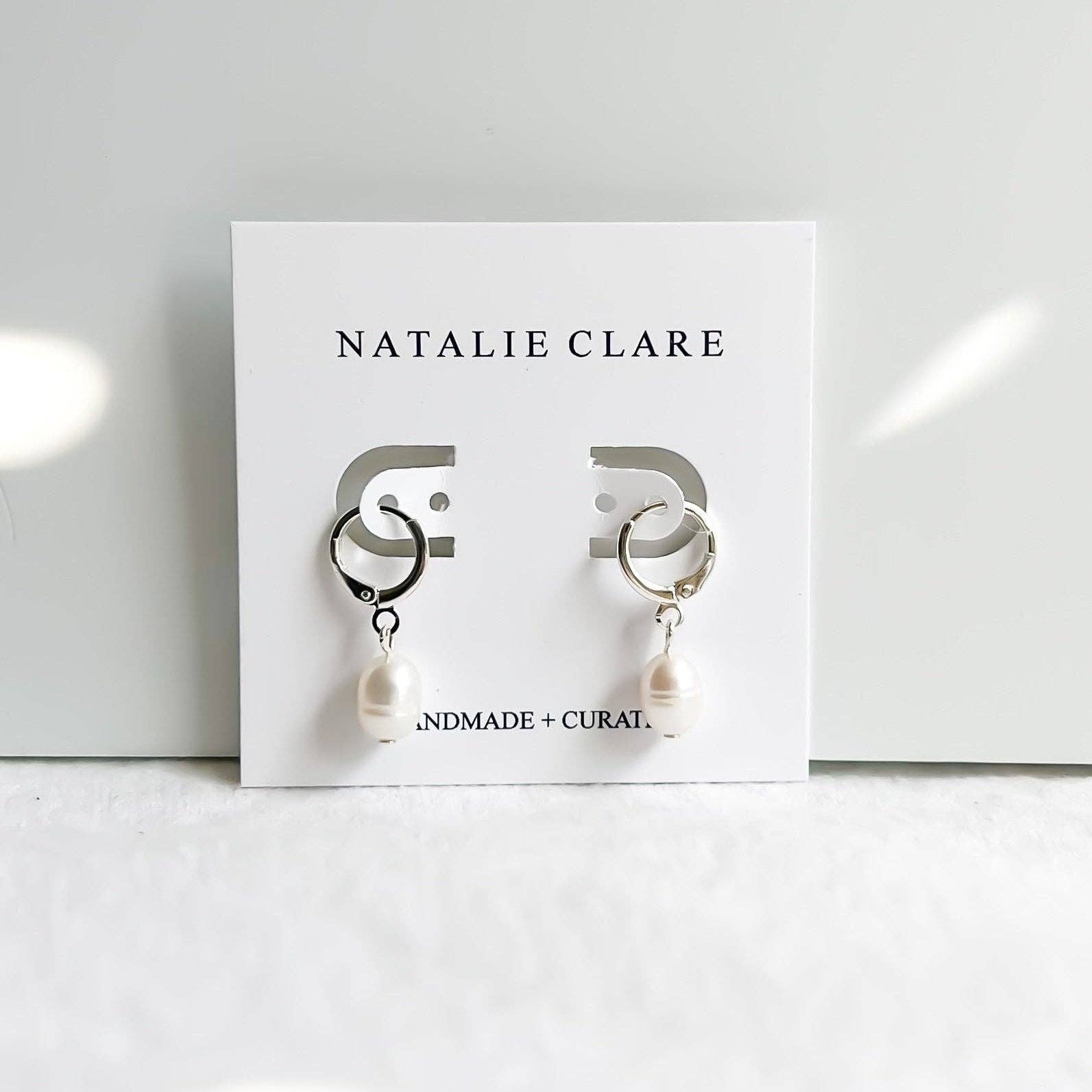 Silver Pearl Huggie Hoops