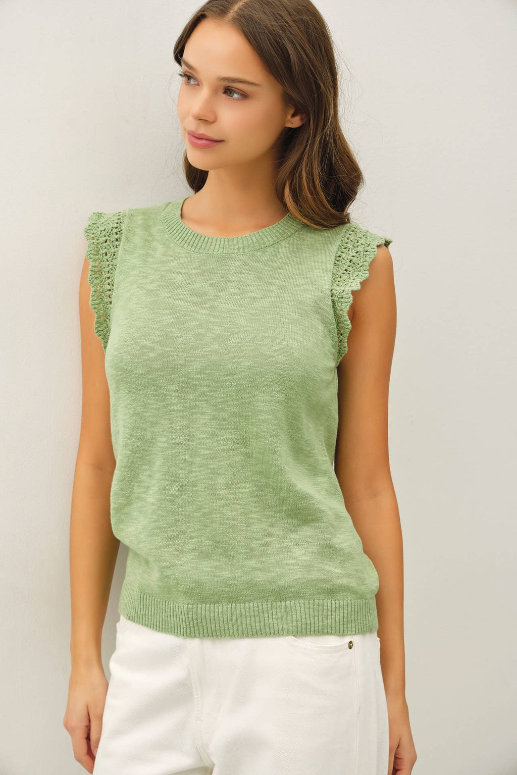 The Allie Crochet Ruffle Cap Sleeve Top