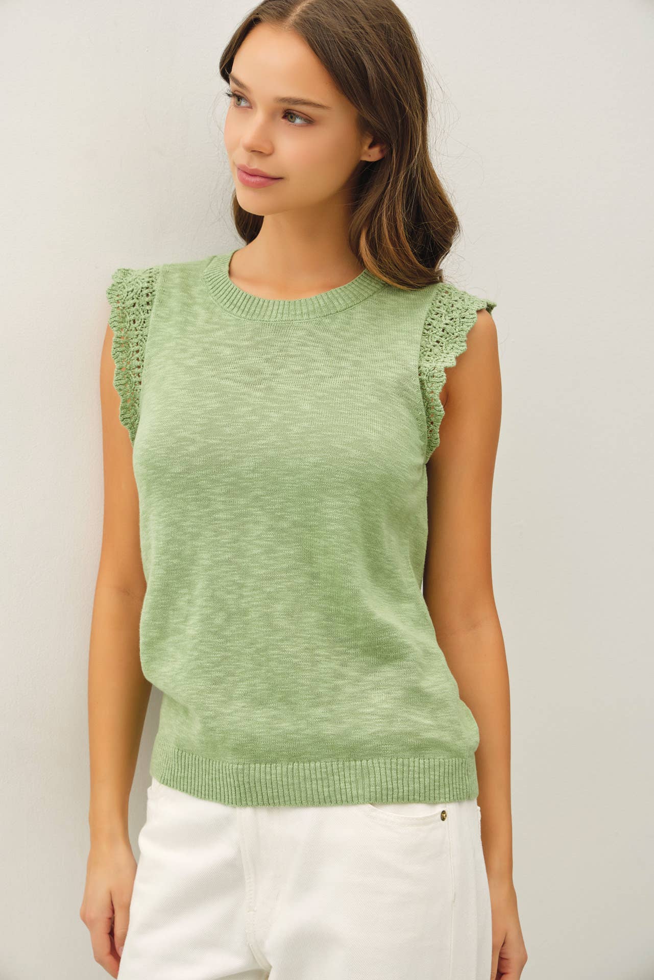 The Allie Crochet Ruffle Cap Sleeve Top