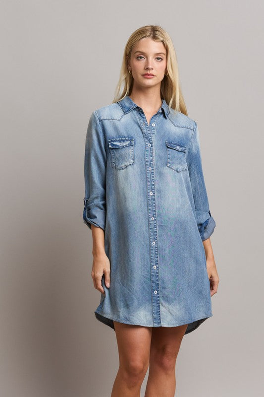 The Tina Denim Shirt Dress