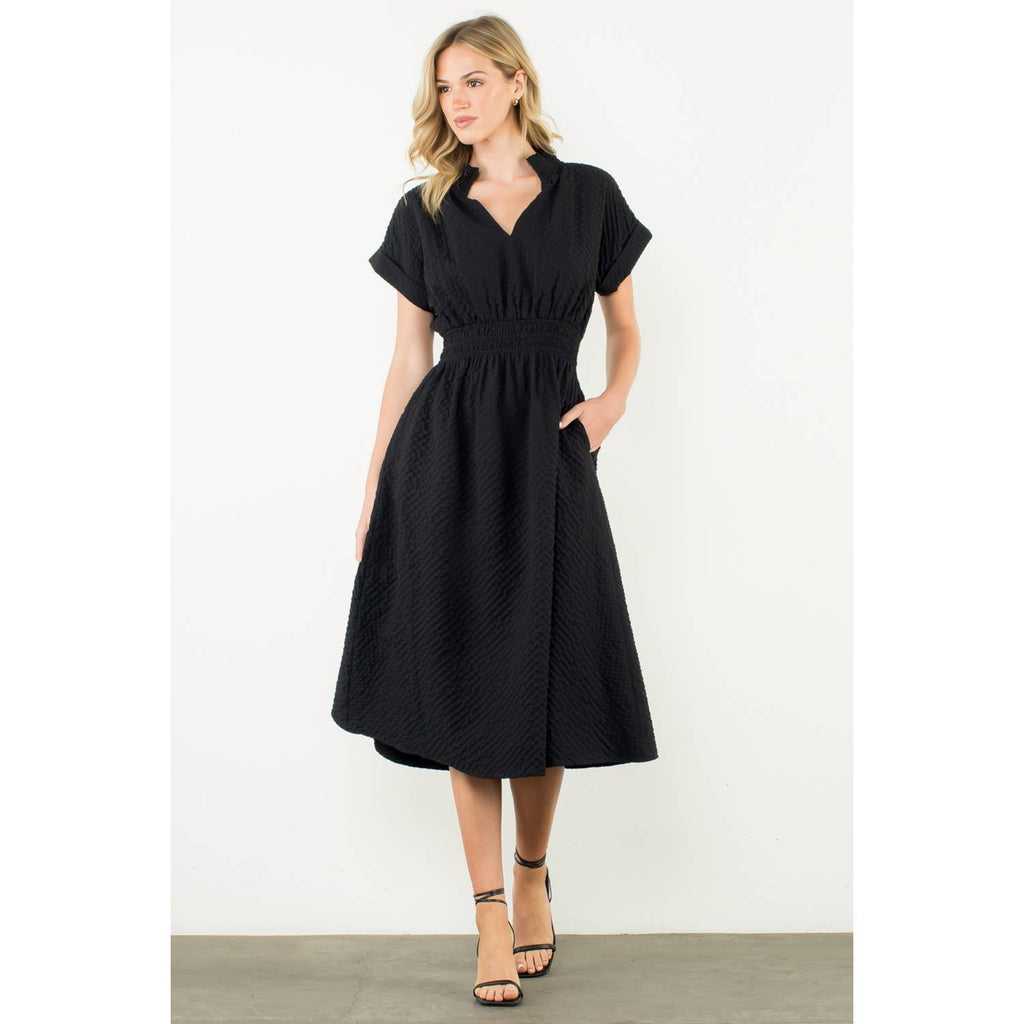 The Ruth Textured Split Neck Dress