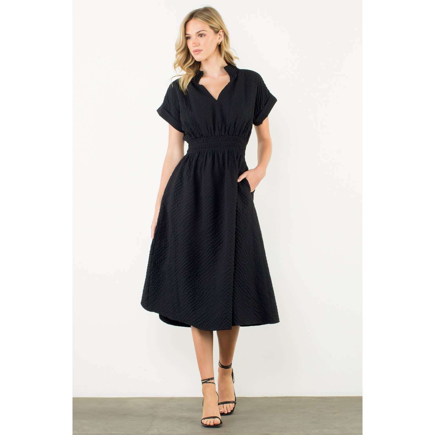 The Ruth Textured Split Neck Dress