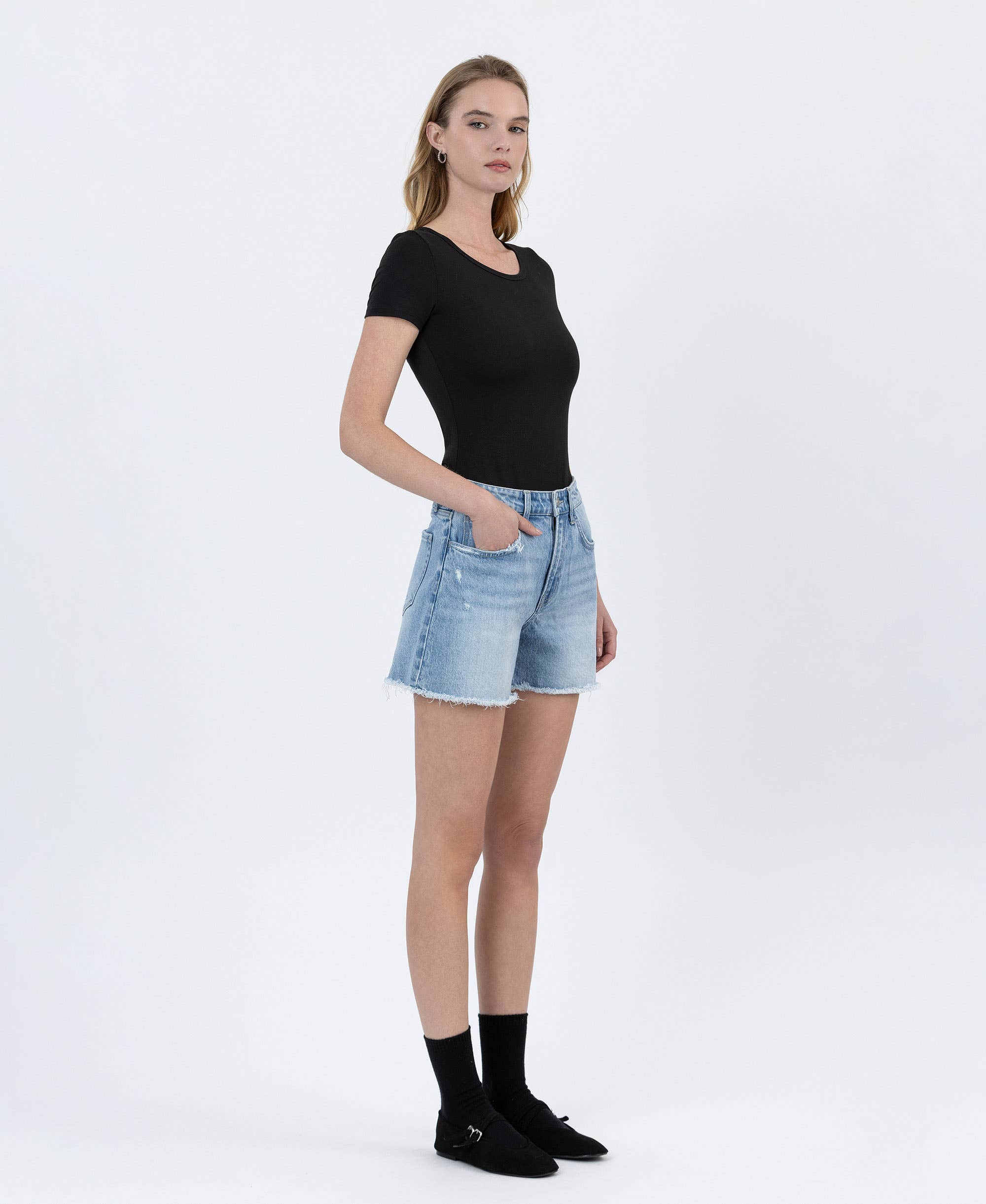 High Rise Boyfriend Denim Shorts