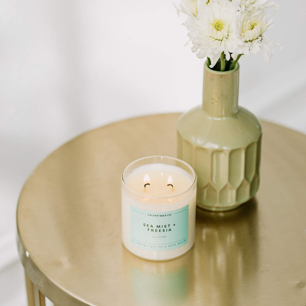 Sea Mist + Freesia - Clear Glass Tumbler Soy Candle