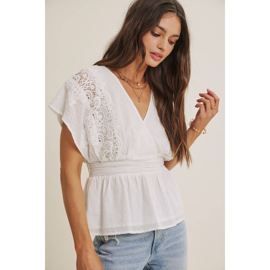 The June Swiss Dot Lace Peplum Blouse