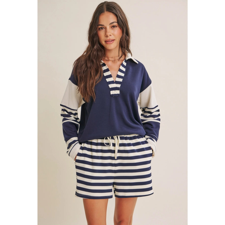 The Vivi Striped Relaxed Fit French Terry Top