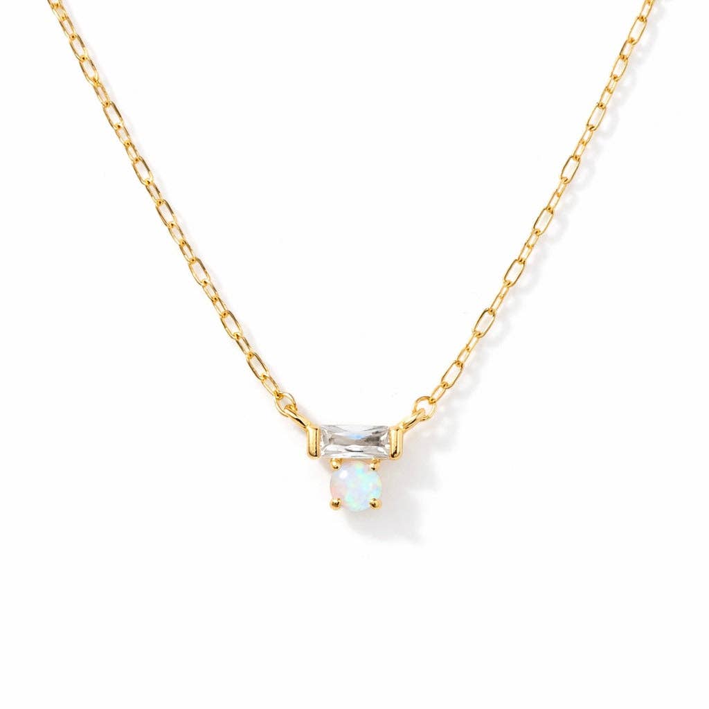 Mini Opal CZ Bar Necklace - Gold Filled