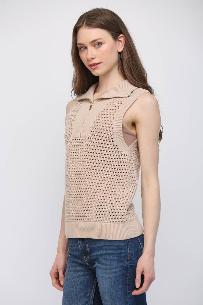 The Gia Half-Zip Sleeveless Sweater