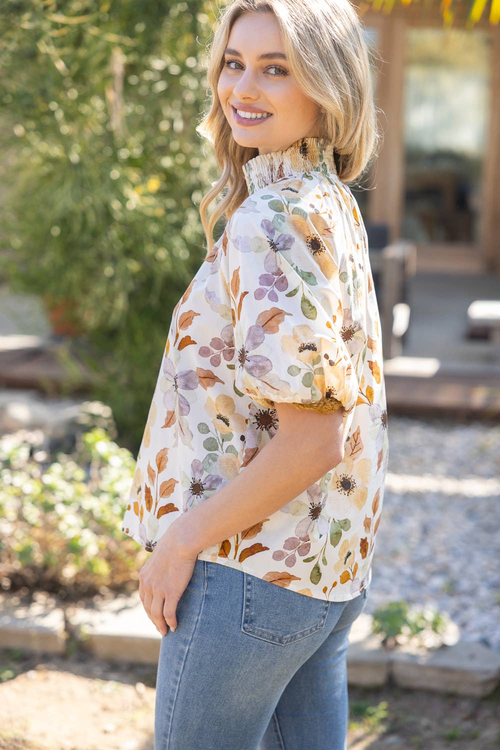 The Claire SS Smocked Neck Top