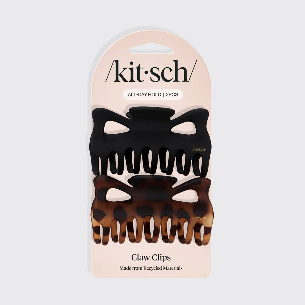 Recycled Plastic Large Claw Clip 2pc Set - Black & Tort