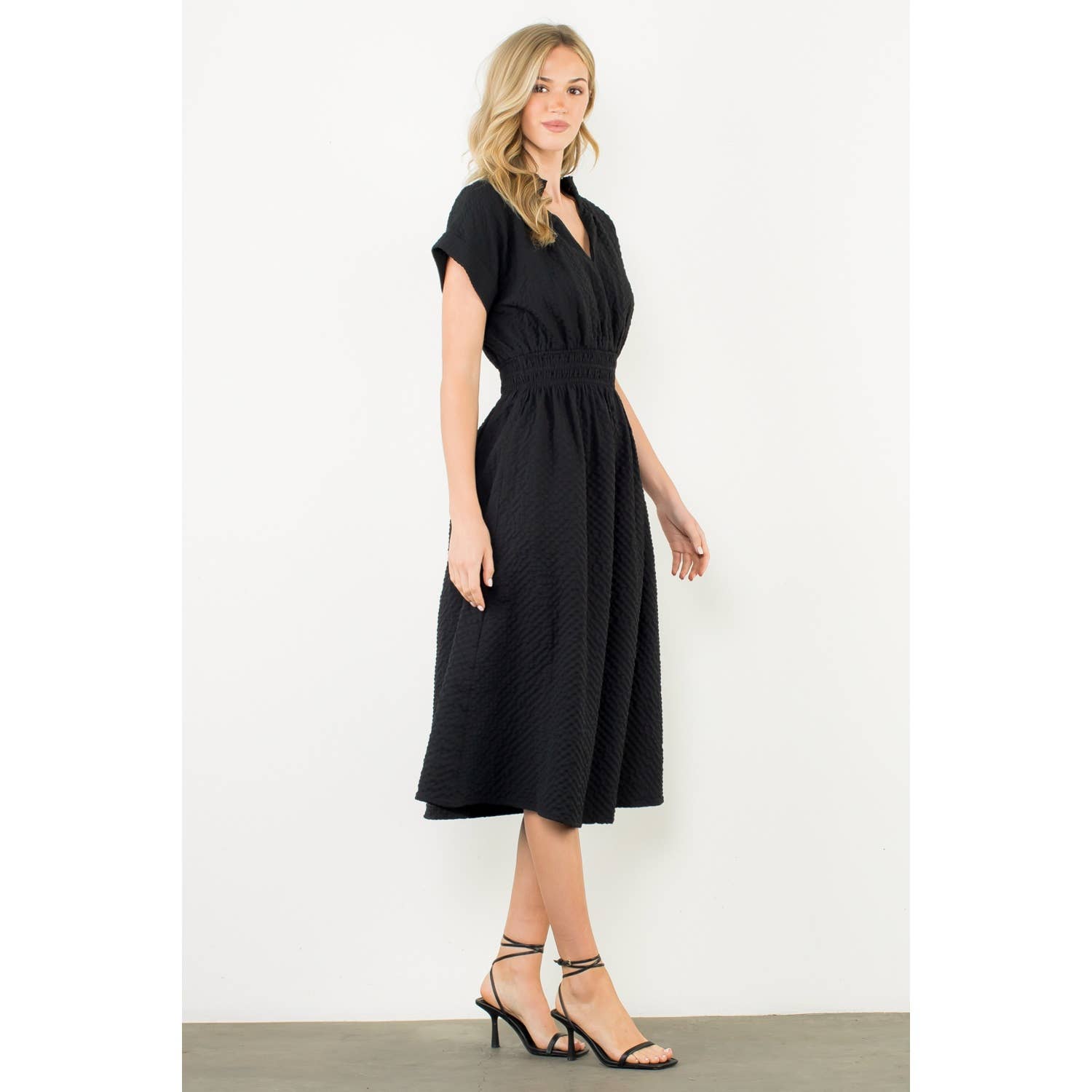 The Ruth Textured Split Neck Dress