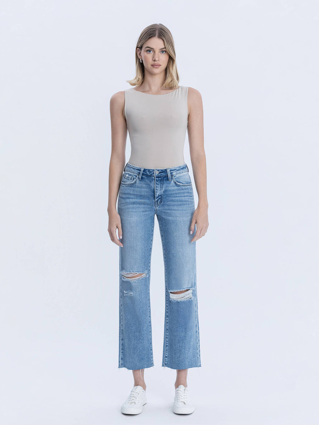 Peggy High Rise Raw Hem Crop Slim Wide Jeans