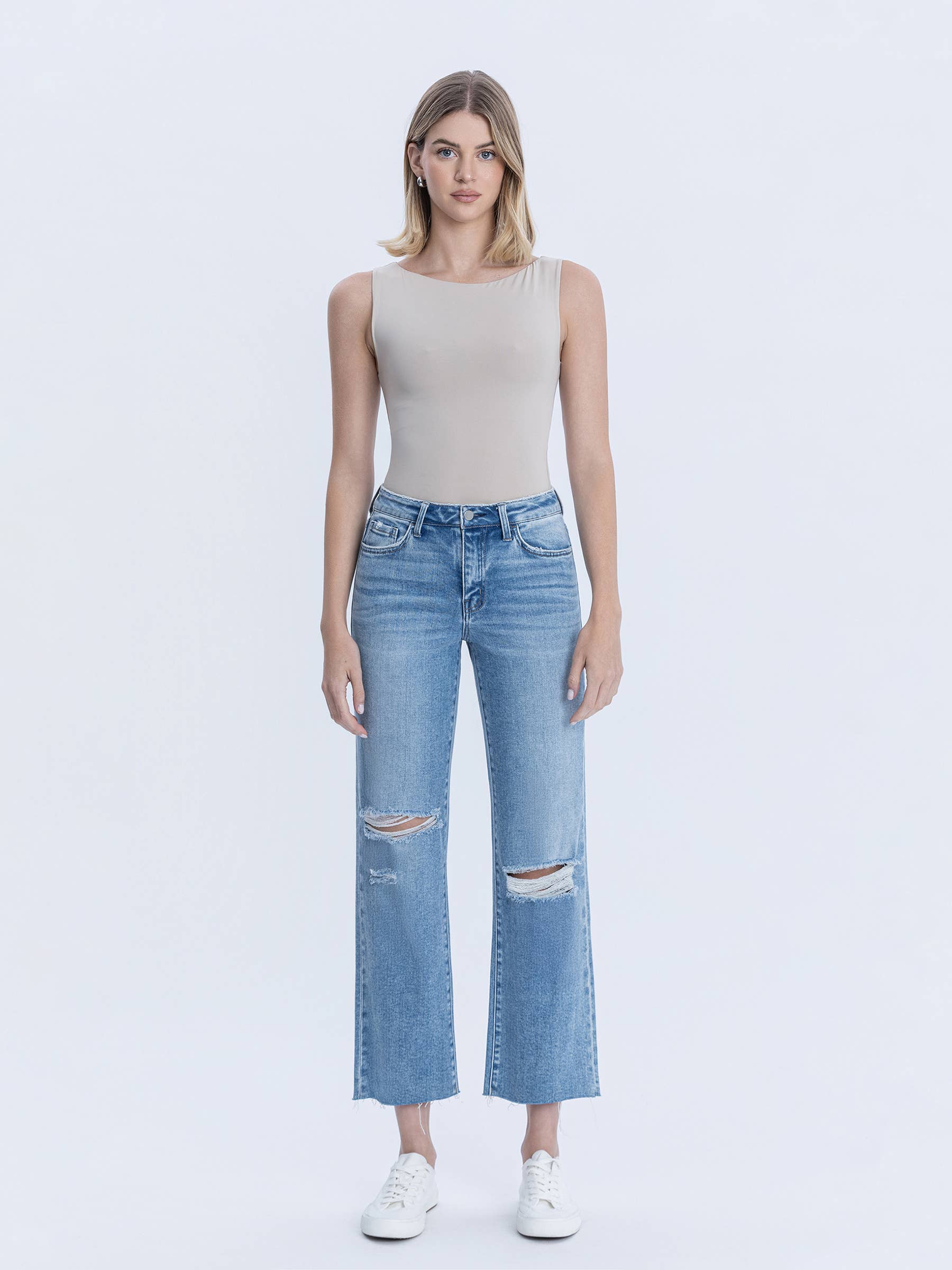 Peggy High Rise Raw Hem Crop Slim Wide Jeans