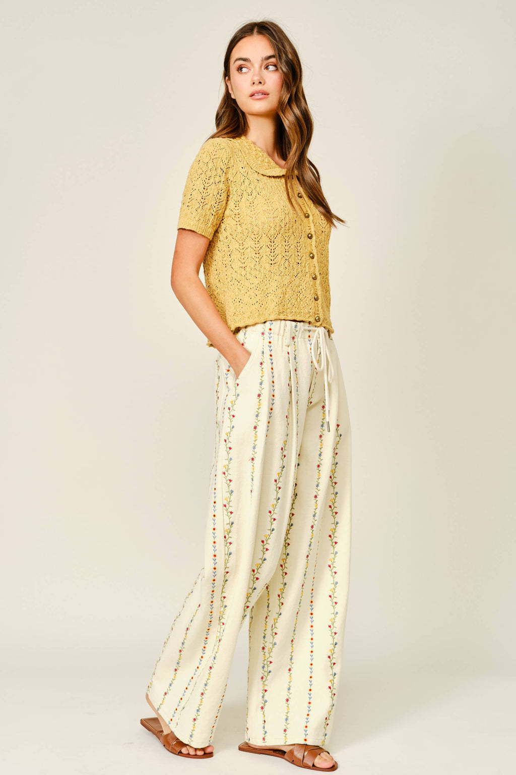 The Kehlani Flower Embroidered Wide Leg Pants