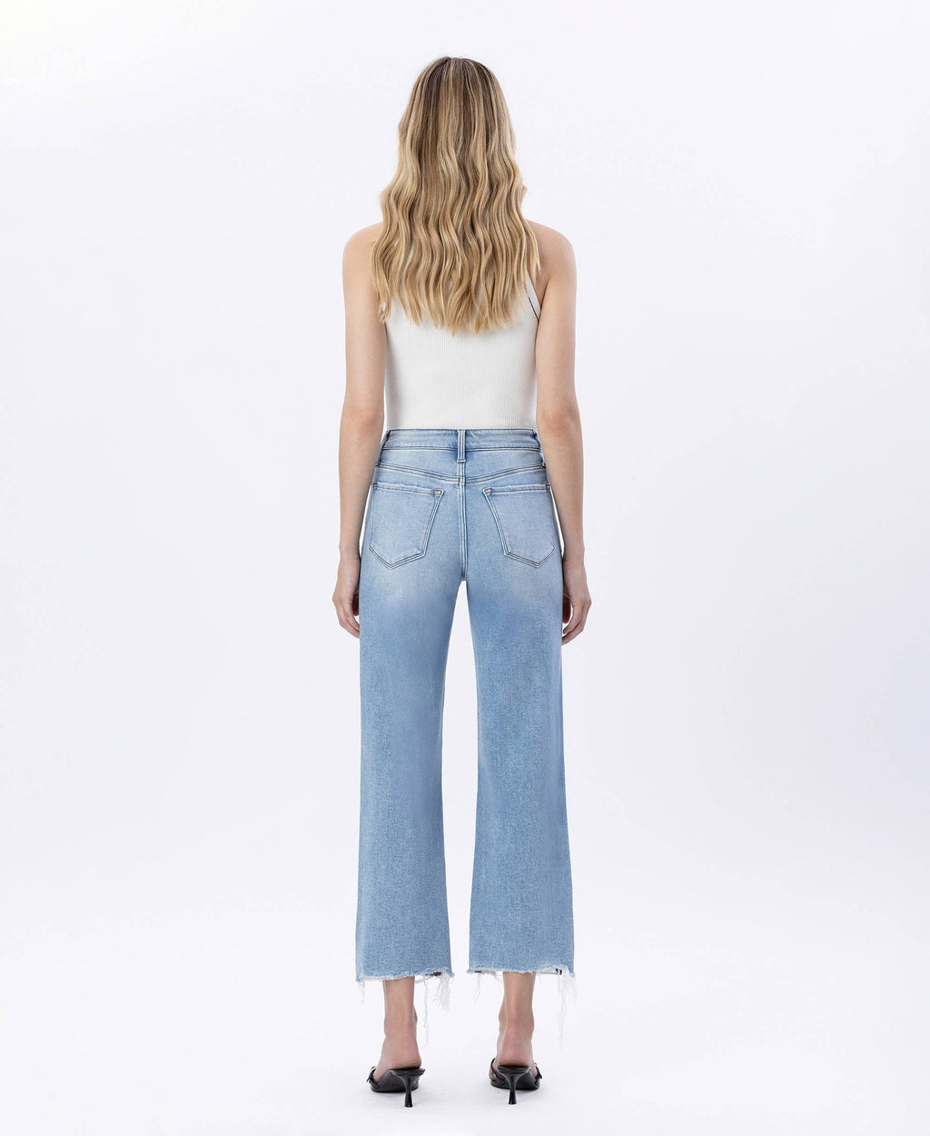 Ezra High Rise Distressed Slim Wide Jeans