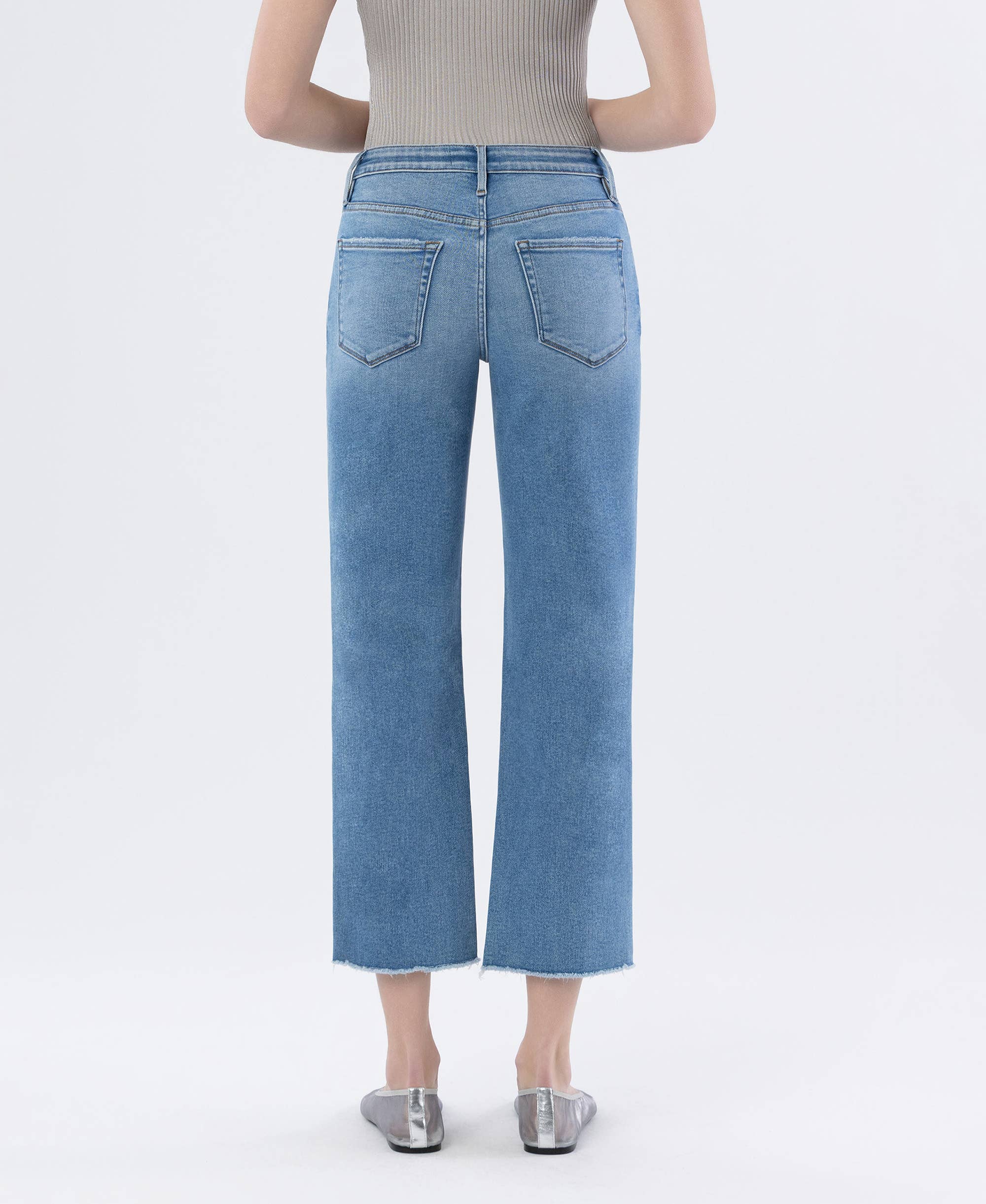 Softy High Rise Raw Hem Crop Straight Jeans