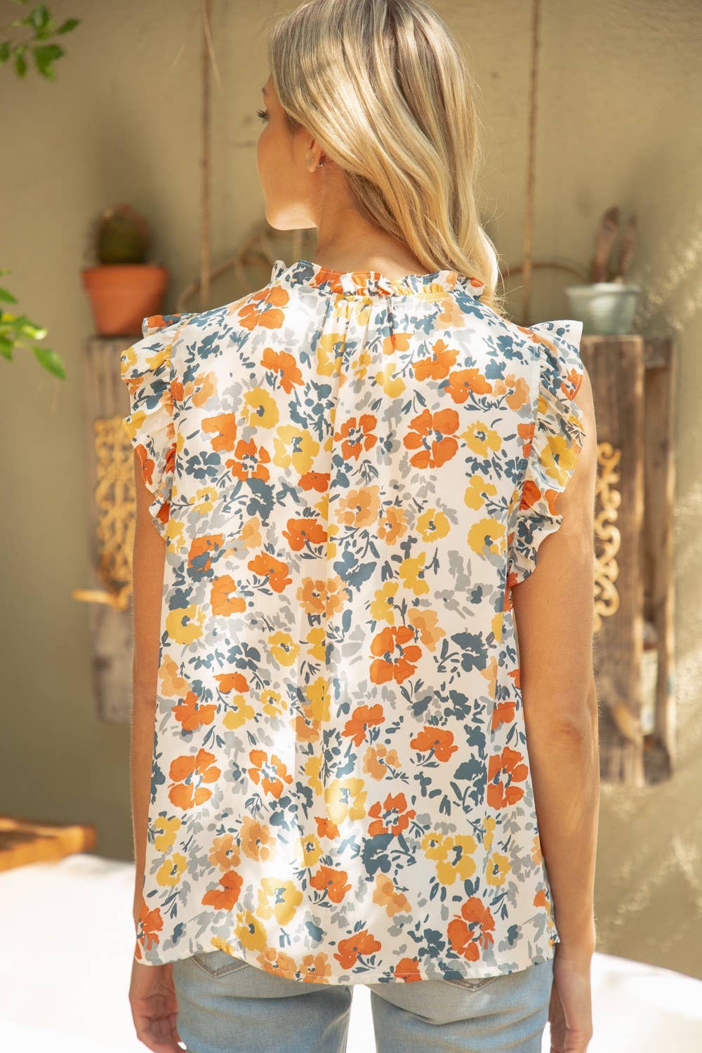 The Josephine Ruffle Neck Floral Top