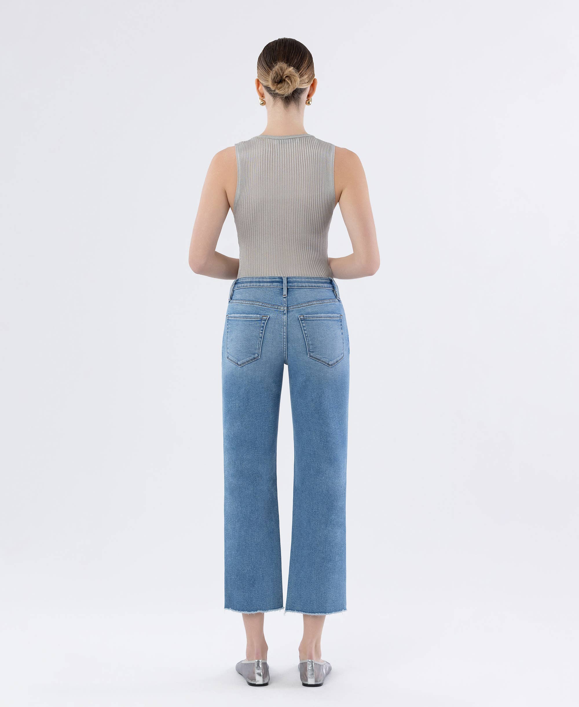 Softy High Rise Raw Hem Crop Straight Jeans