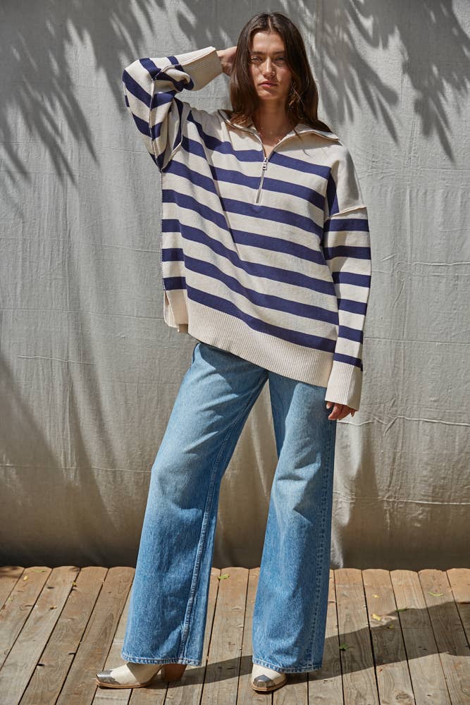 The Rose Front Quarter Zipper Mock Neck Sweater