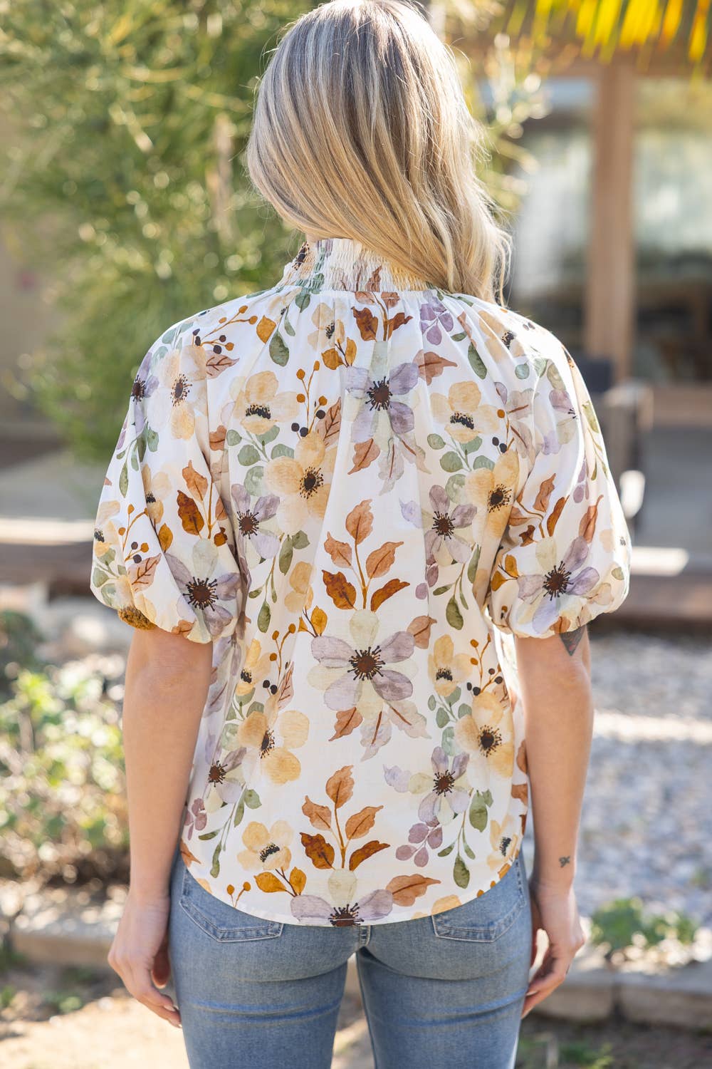 The Claire SS Smocked Neck Top