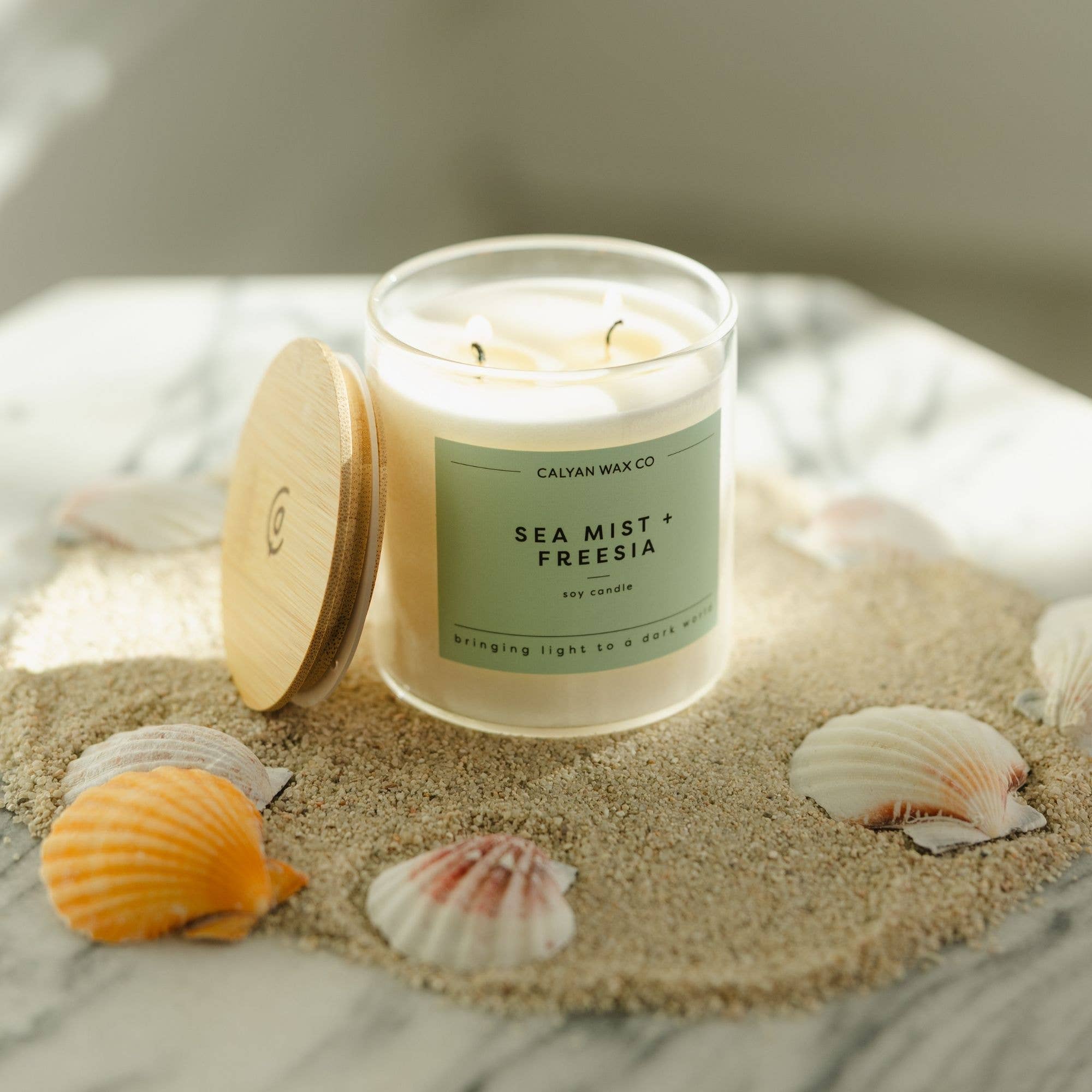 Sea Mist + Freesia - Clear Glass Tumbler Soy Candle