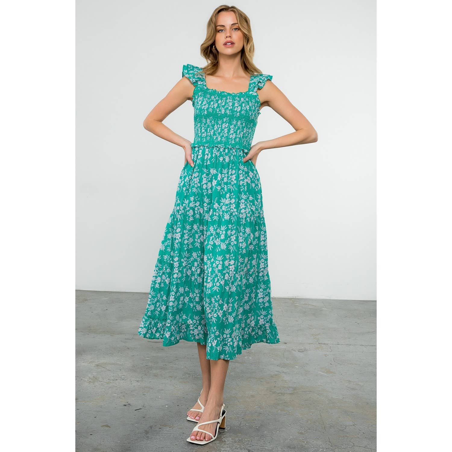 The Jasmine Green Floral Smocked Maxi Dress